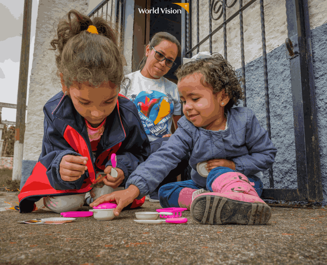 children playing with a mom